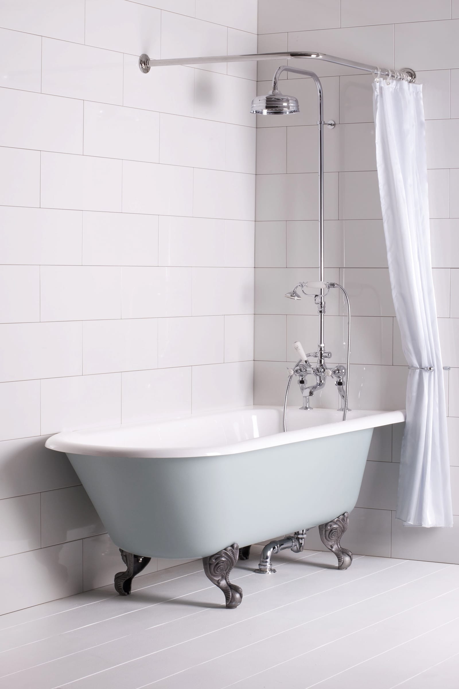 Trident Corner Roll Top Bath - with shower